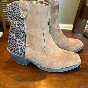 Michael Kors brown animal print bootie.